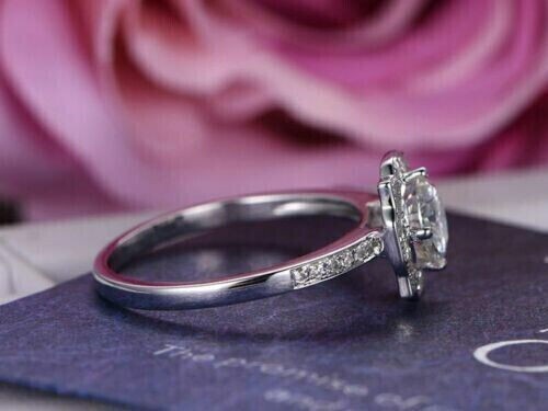 2.00Ct Round Cut Simulated Diamond Halo Engagement Ring 14K White Gold Plated