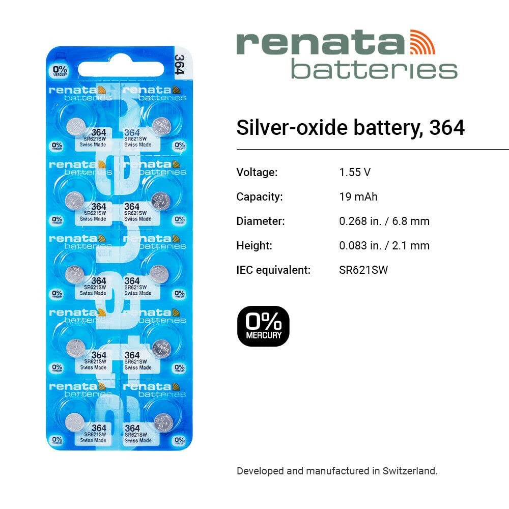 Renata Silver Oxide Battery 364 Sr621sw 1.55V For Watches Toys Cameras