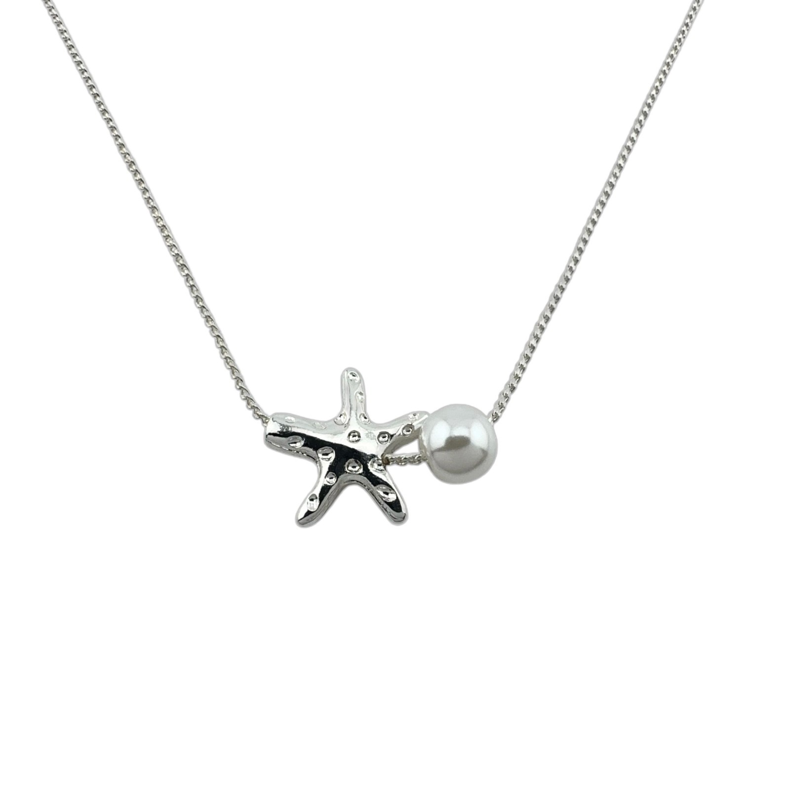 Silver Starfish Pearl Pendant Charm Adjustable Chain Necklace