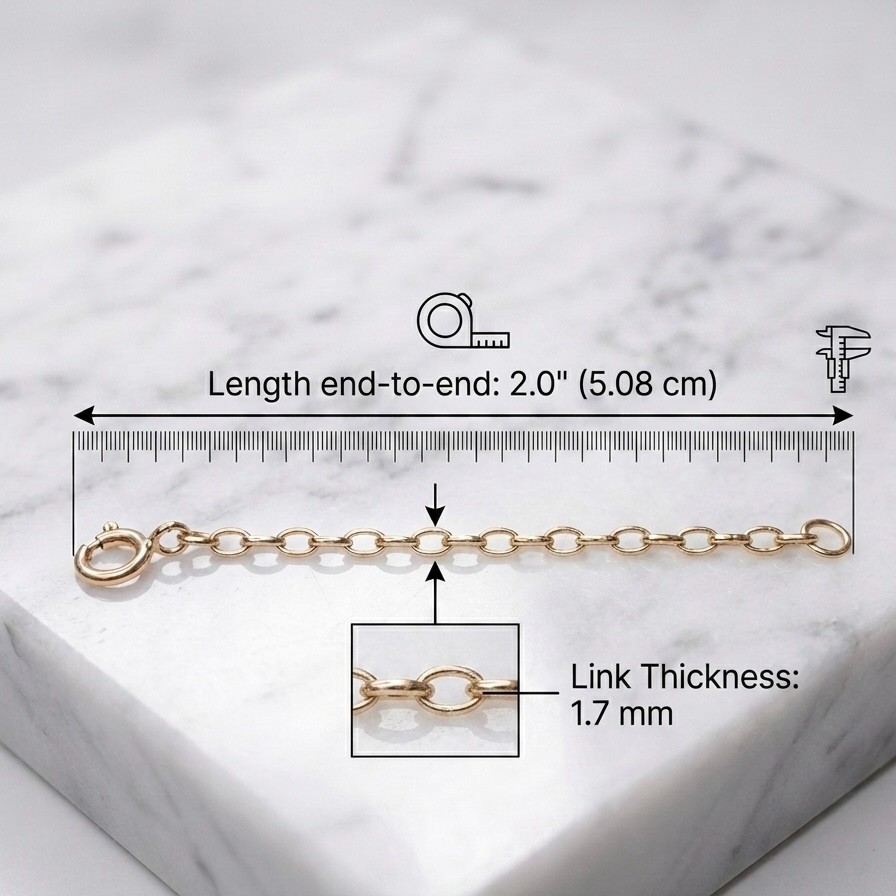 Oval Cable Chain Necklace Extender for Pendant Charm REAL 14K Yellow Gold 2.0mm