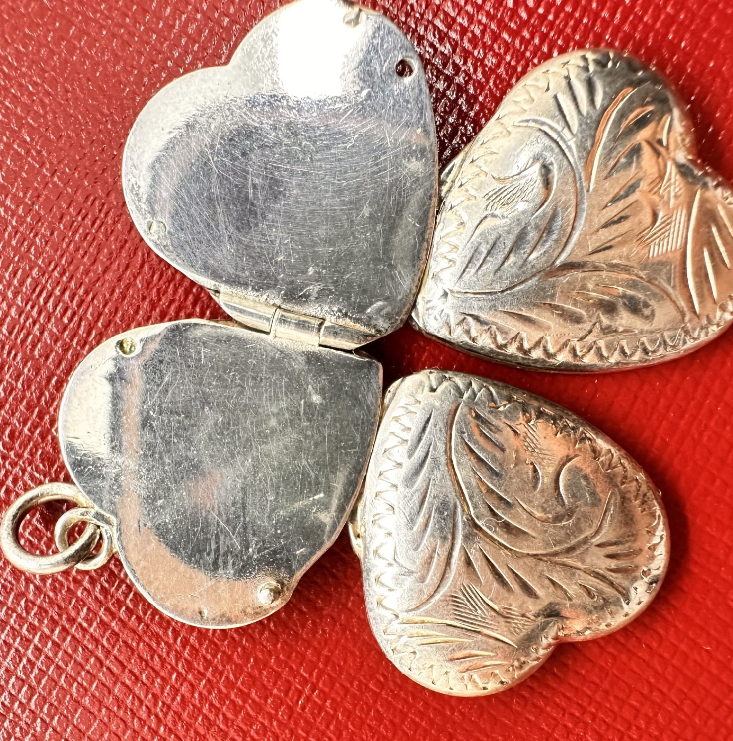 VINTAGE 925 STERLING SILVER FLORAL HEART / CLOVER PHOTO ETCHET LOCKET PENDANT