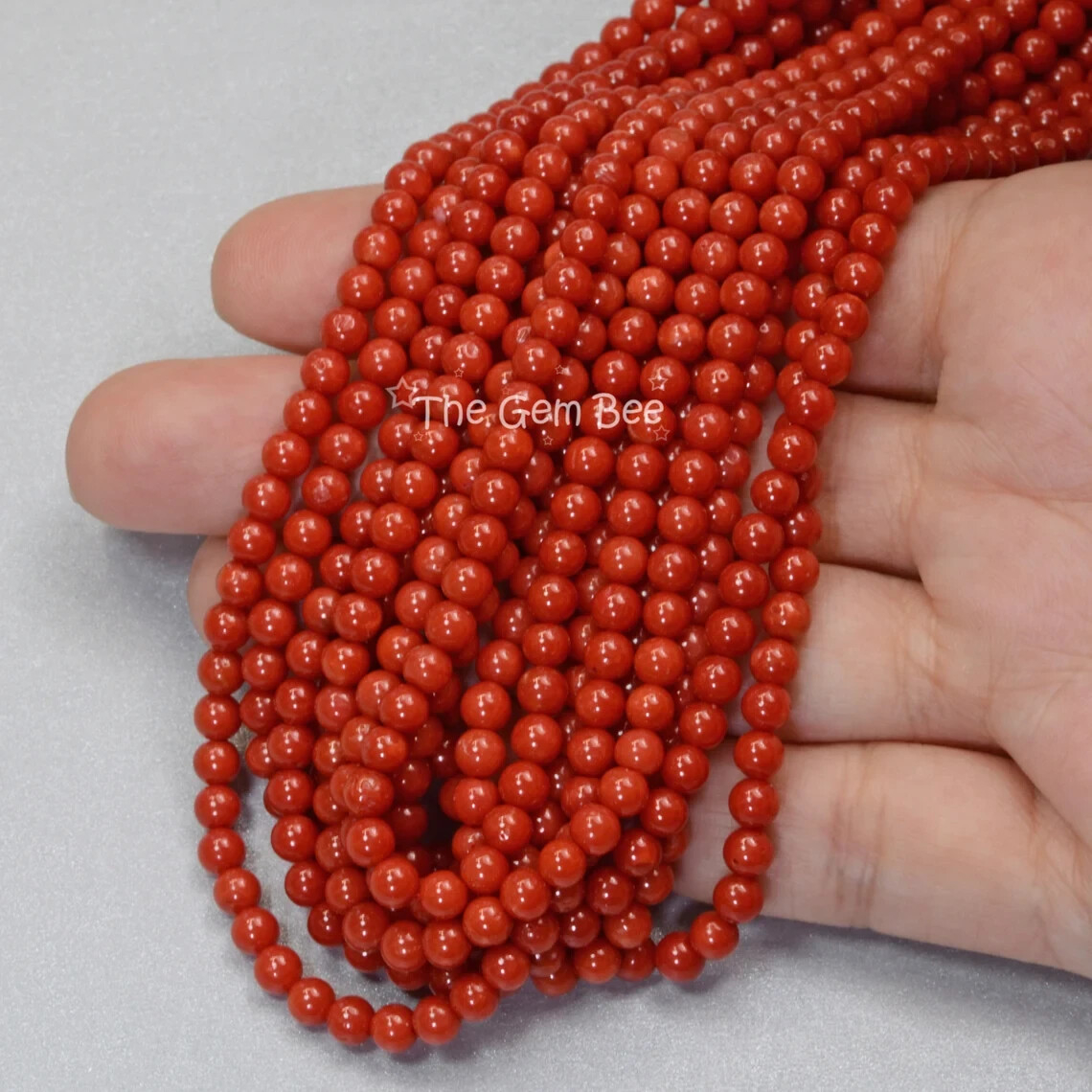 4.2mm AA Quality Undyed Mediterranean Sardinia Red Coral Plain Round Bead 18″