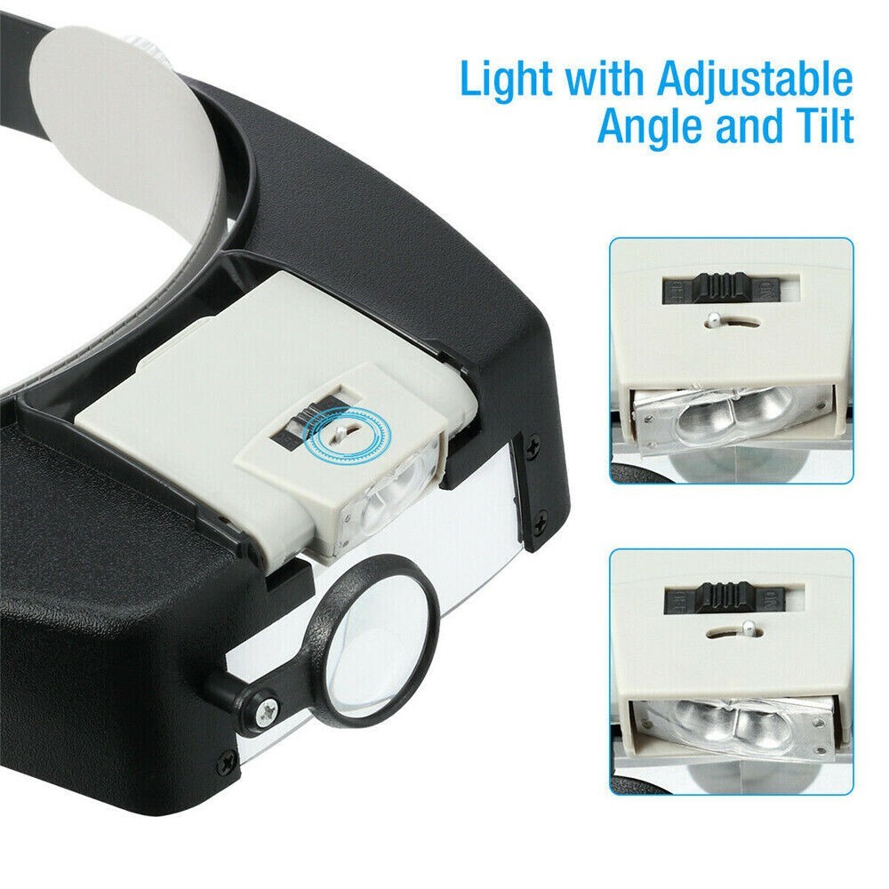 Headband Magnifier LED Illuminated Visor Glasses Loupe Head Band Magnifying