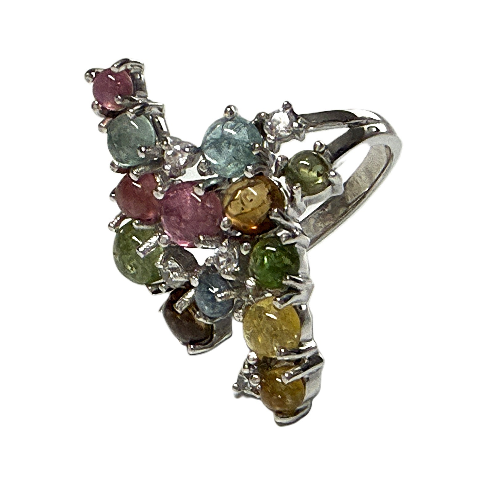 Multi-Gemstone Tourmaline Cluster Ring (6) Multicolor Oblong Colorful Style NEW!
