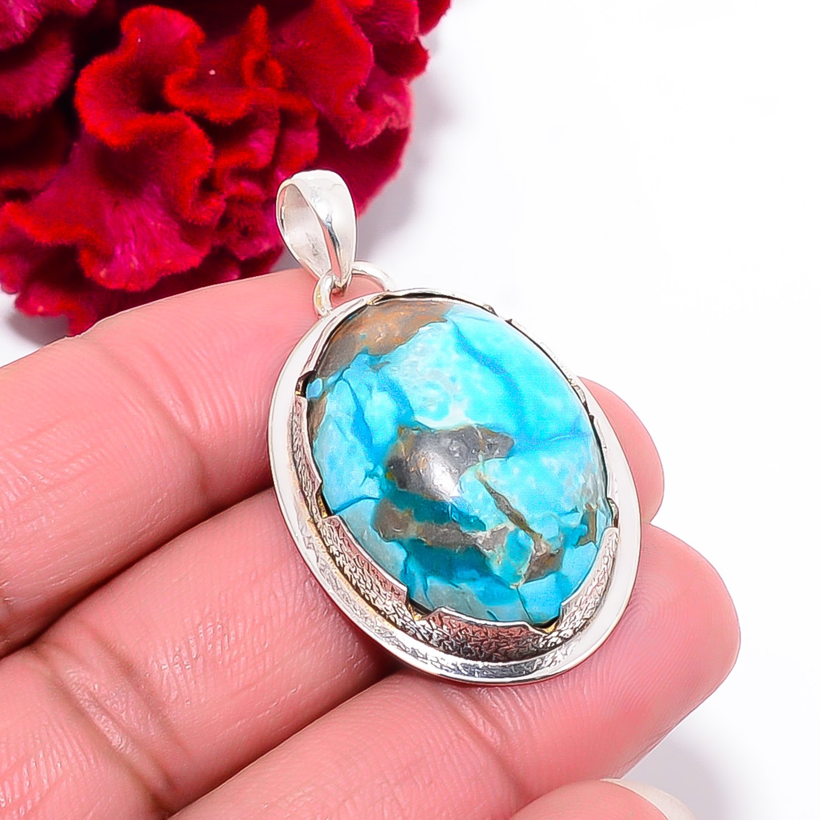 Chrysocolla – Peru Gemstone 925 Sterling Silver Pendant 1.72″ P102065