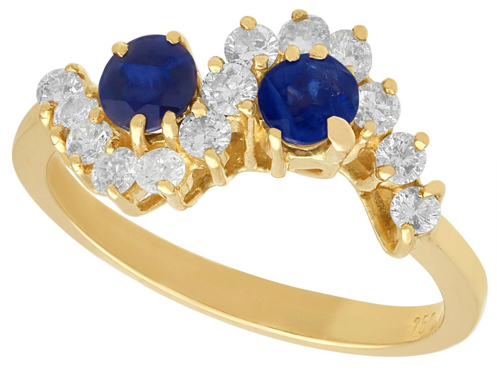 Vintage 1990s 0.52 Ct Sapphire 0.39 Ct Diamond 18k Yellow Gold Twist Ring