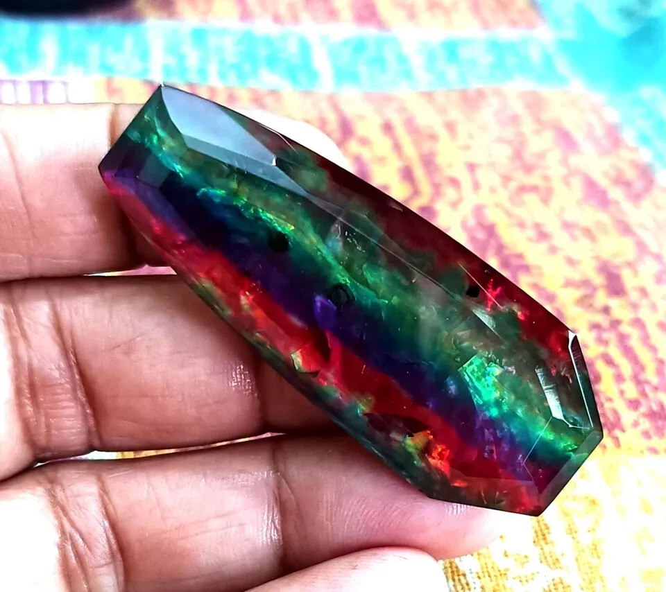 VVS Natural 62.53 Ct Opal-Like Fancy Cut Organic Ammolite Doublet Loose GEMSTONE