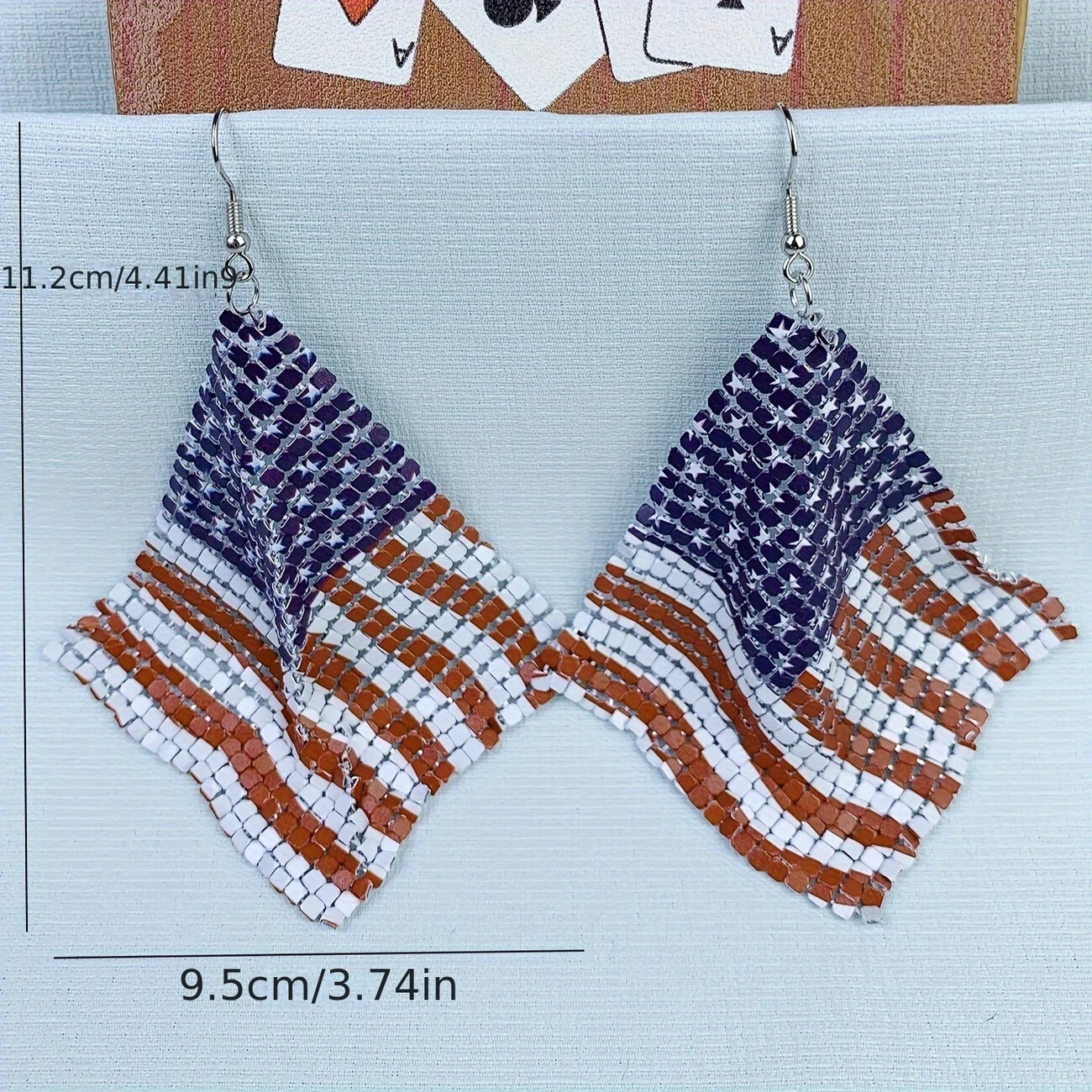 Patriotic American Flag Geometric Square Mesh Dangle Earrings Independence Day