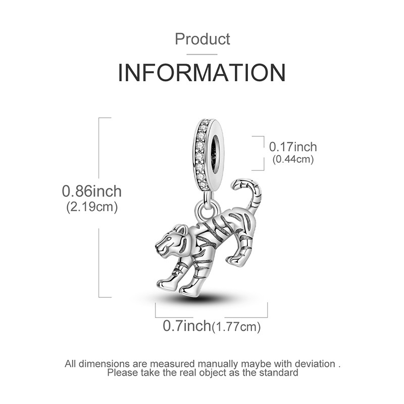 MULA Cute Tiger Pendant 925 Sterling Silver DIY Charm AAA CZ for Women Bracelet