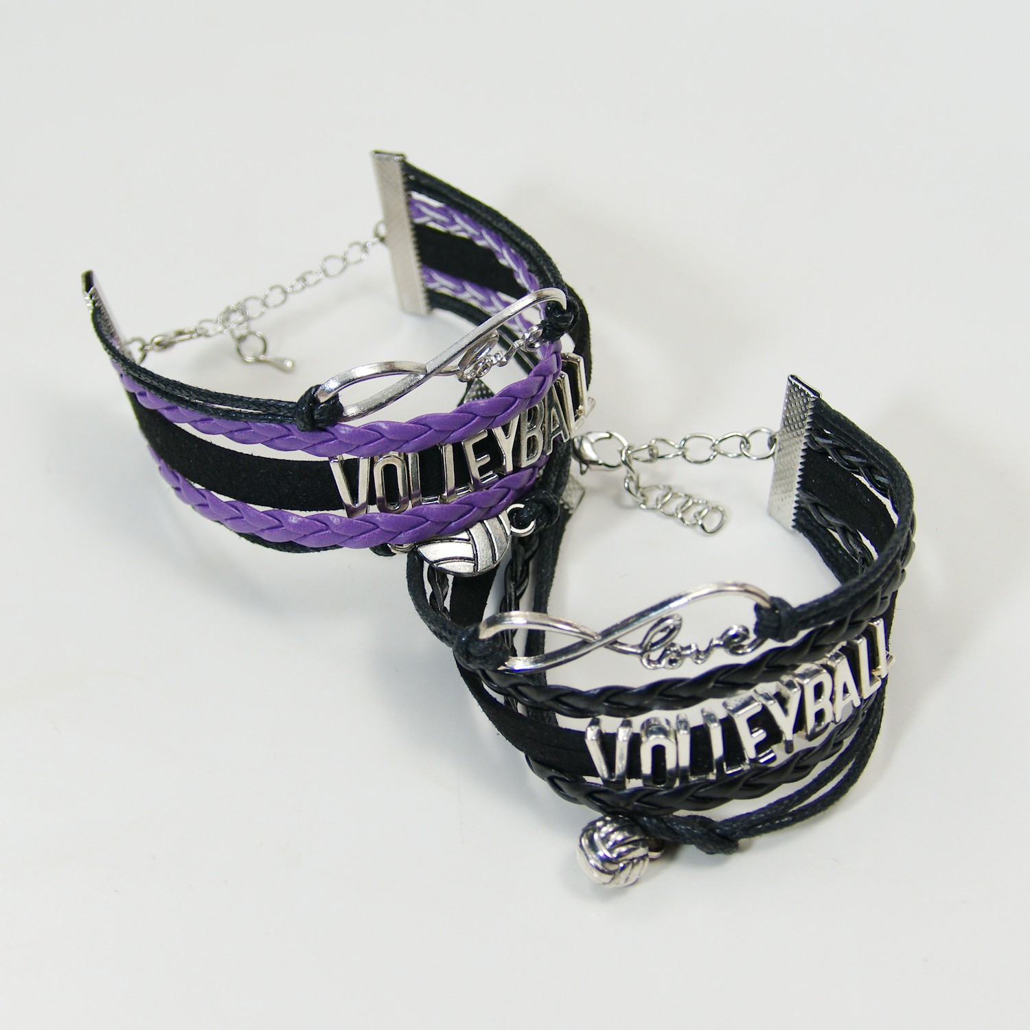 Womens Volleyball Black Purple Adjustable Bracelets Braided Cord Sports Jewelry