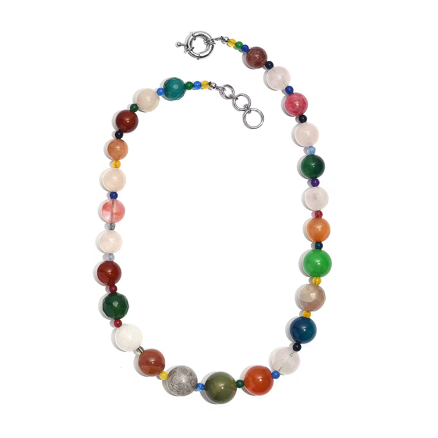 Multi Gemstone 400.00 ctw Beaded Necklace in Platinum Bond 18 Inches Christmas