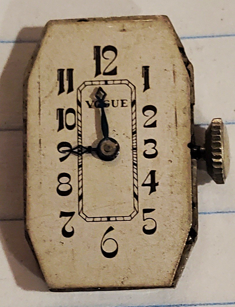 Vogue 15J Mechanical Manual Watch Movement w/ Dial & Crown Metal Parts Or Repair