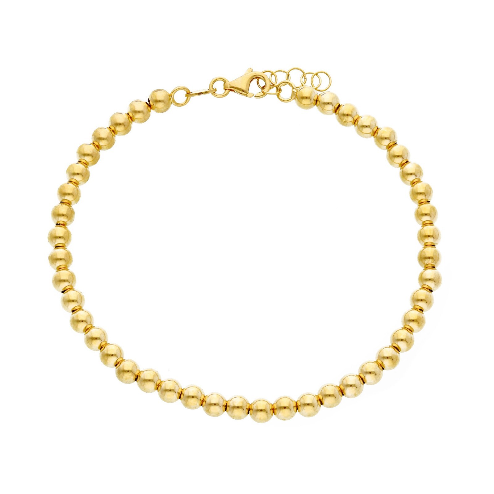 18K YELLOW GOLD 4mm BALLS BRACELET, 18cm, 7.1″, SMOOTH SPHERES, MADE IN ITALY