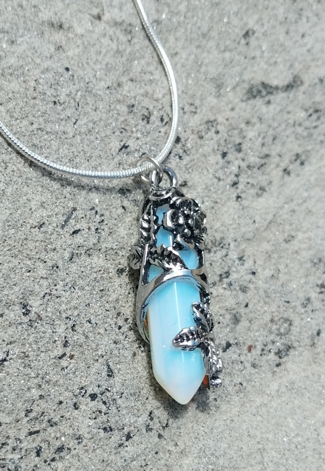 Moonstone Flower Wrapped Pendant Necklace