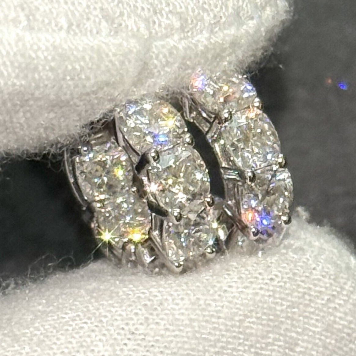 4.20 CTW Cushion Cut Moissanite Hoop Earrings Huggies – 925 Silver 14K Gold