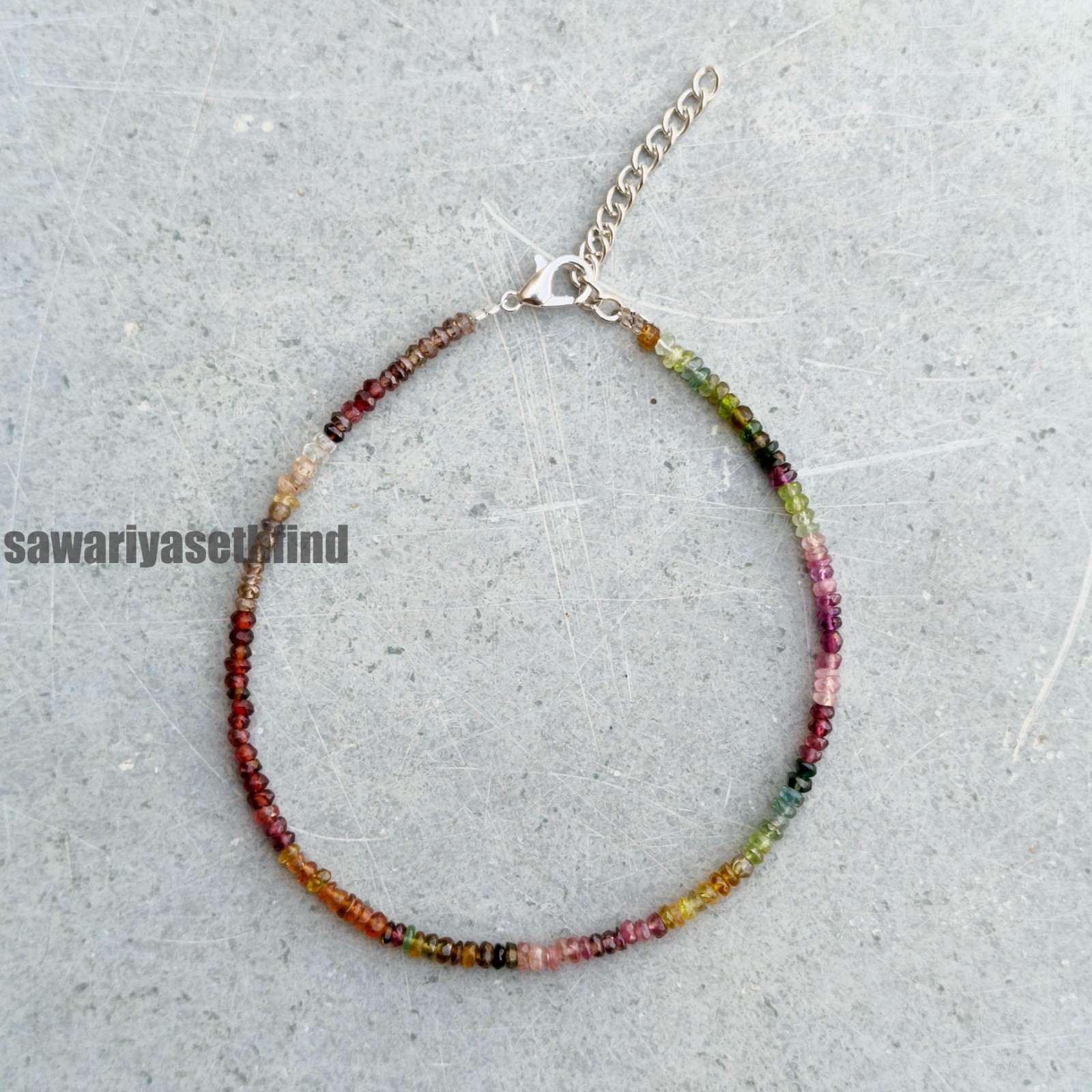 Multi Tourmaline Bracelet – 2mm Faceted Rondelle Gemstone, Sterling Silver Clasp