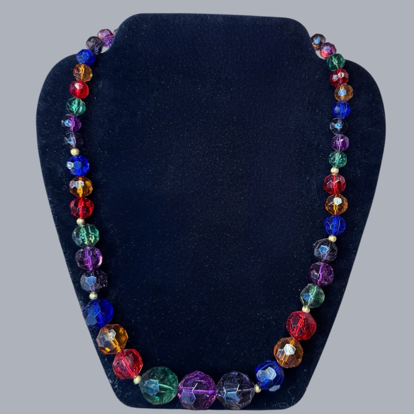 VTG Lucite Acrylic Colorful Rainbow Beaded Necklace 22” 90s Chunky Jewl Tone