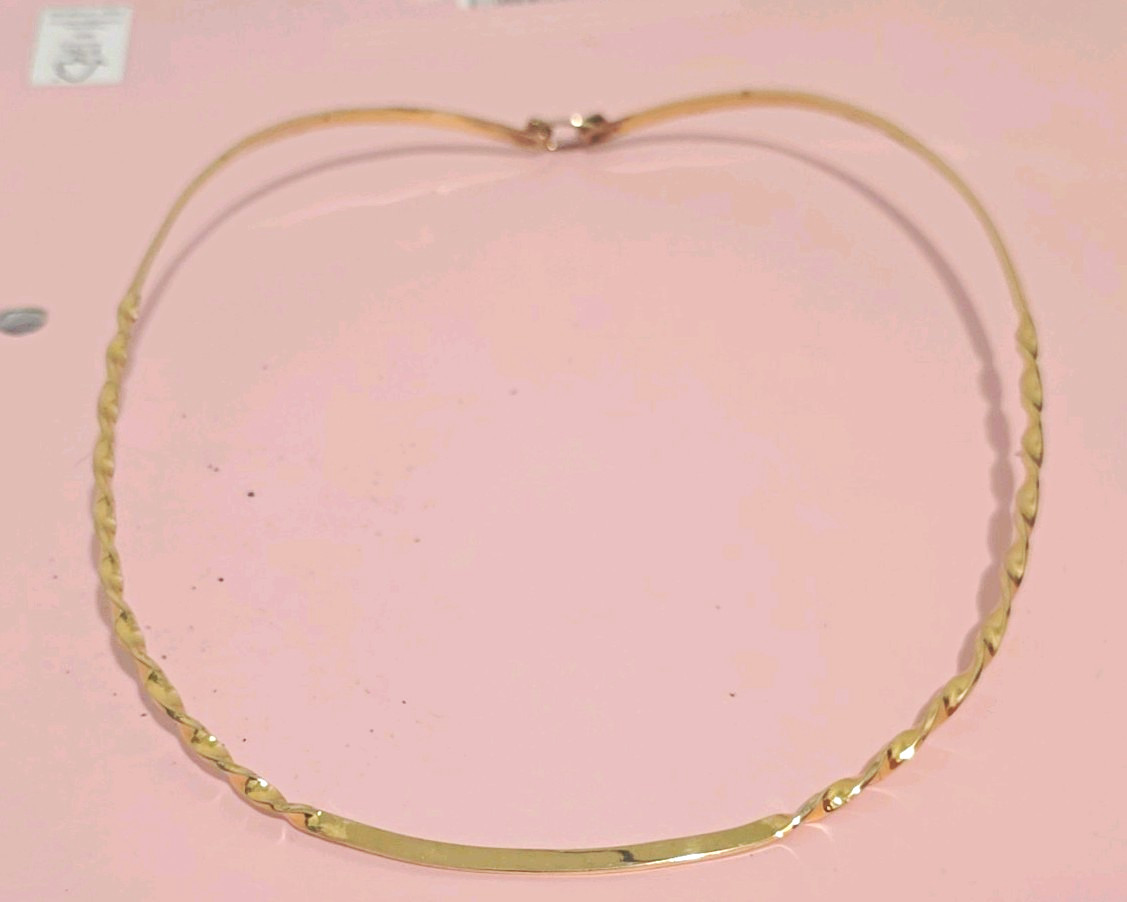 Vintage 925 Mexican Silver Vermeil Minimalist Choker Torque Collar Necklace