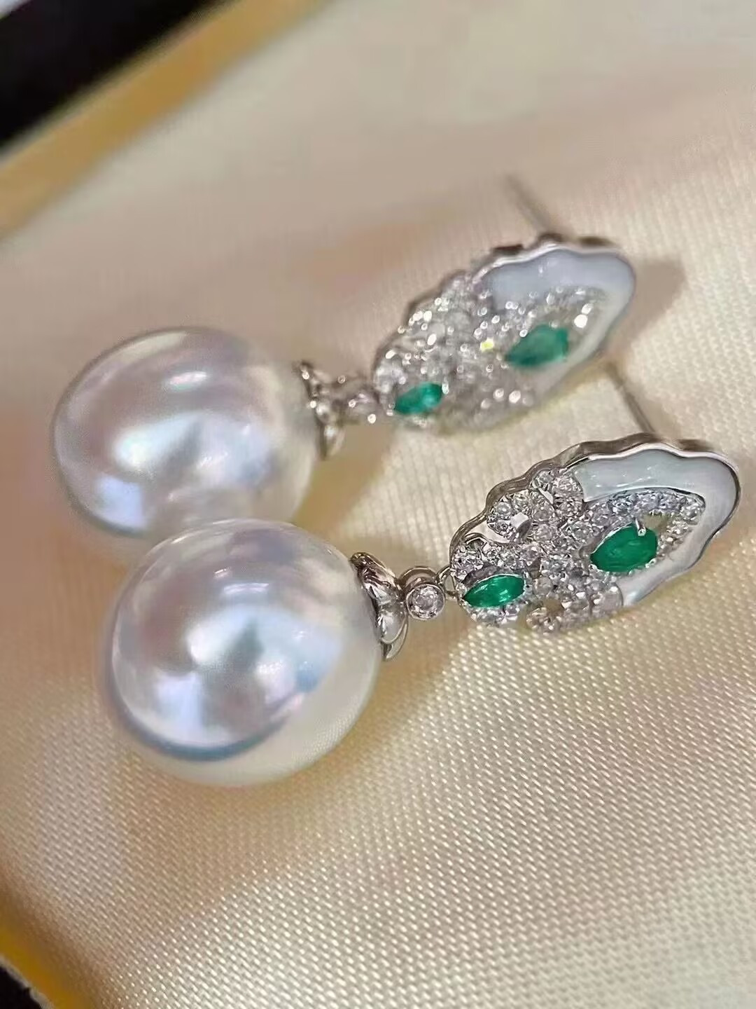 charming south sea 10-11mm white pearl dangle earring 925s(t)