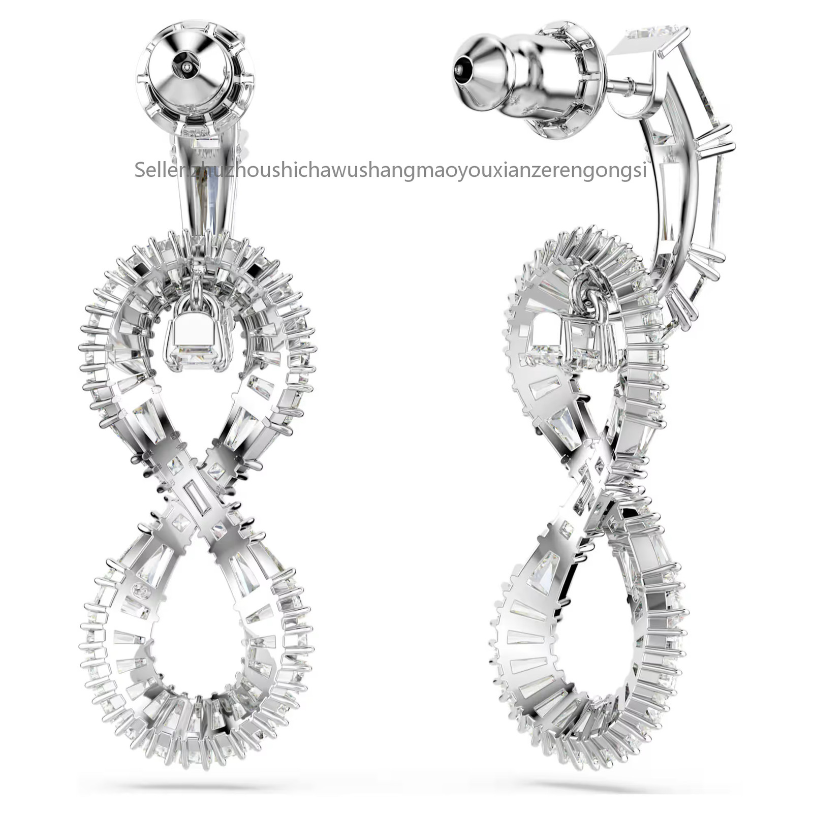 Hyperbola White Rhodium Plated Drop Earrings Infinity New