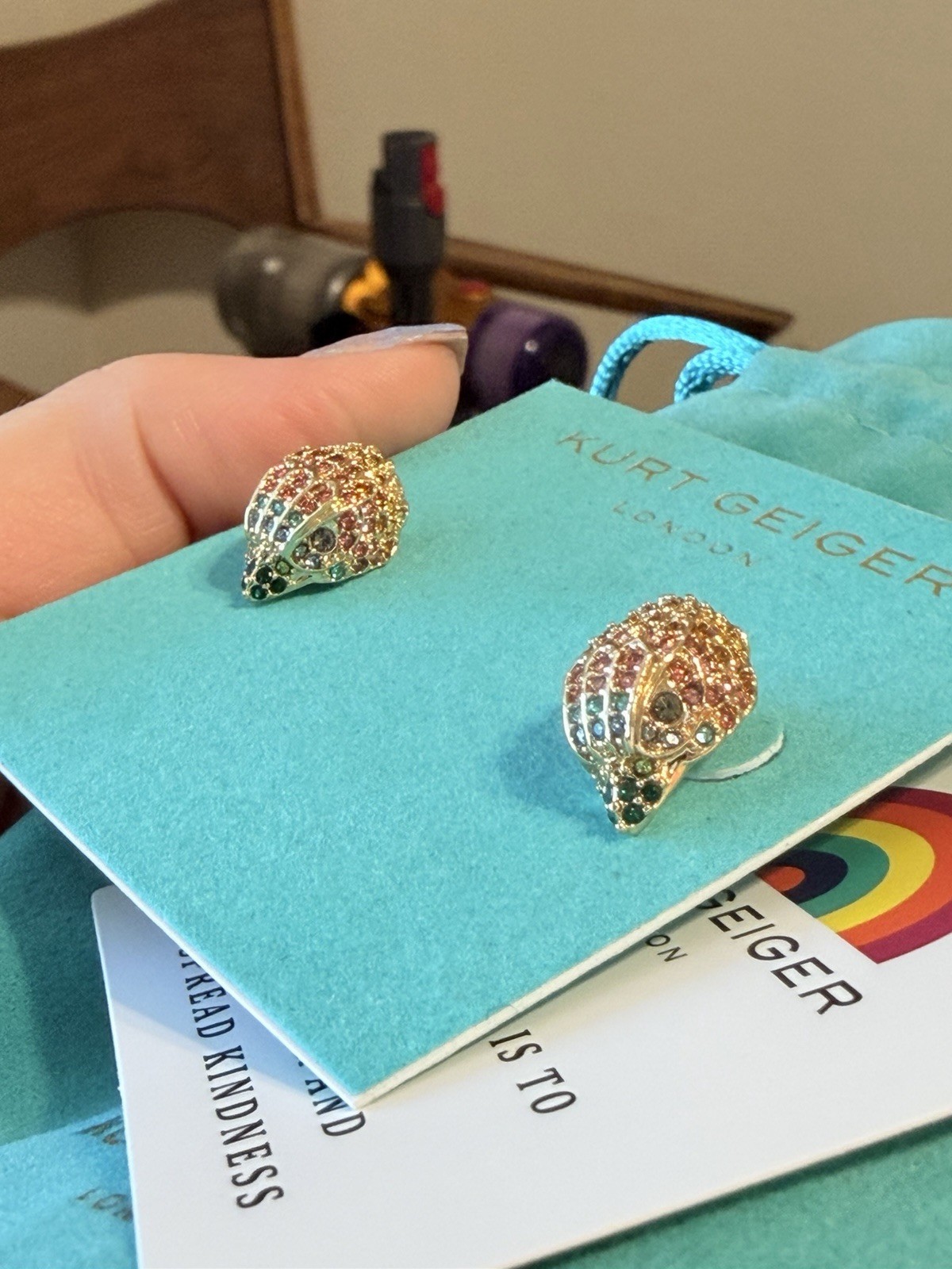 Designer Kurt Geiger London Gold Tone Eagle Head Stud Earring MultiColor Crystal