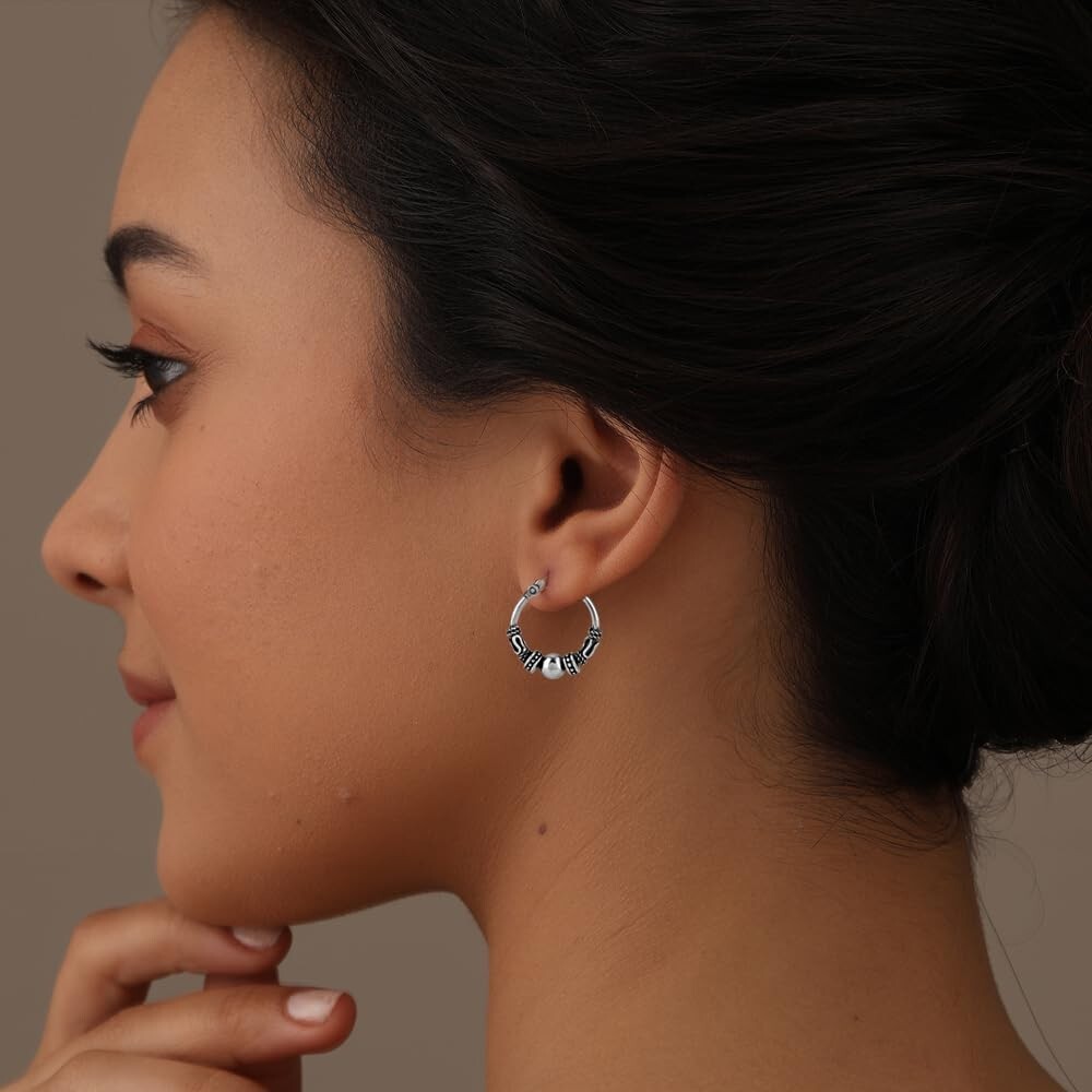 LeCalla Sterling Silver Antique Light-Weight Spiral Bali Women Teen Hoop Earring