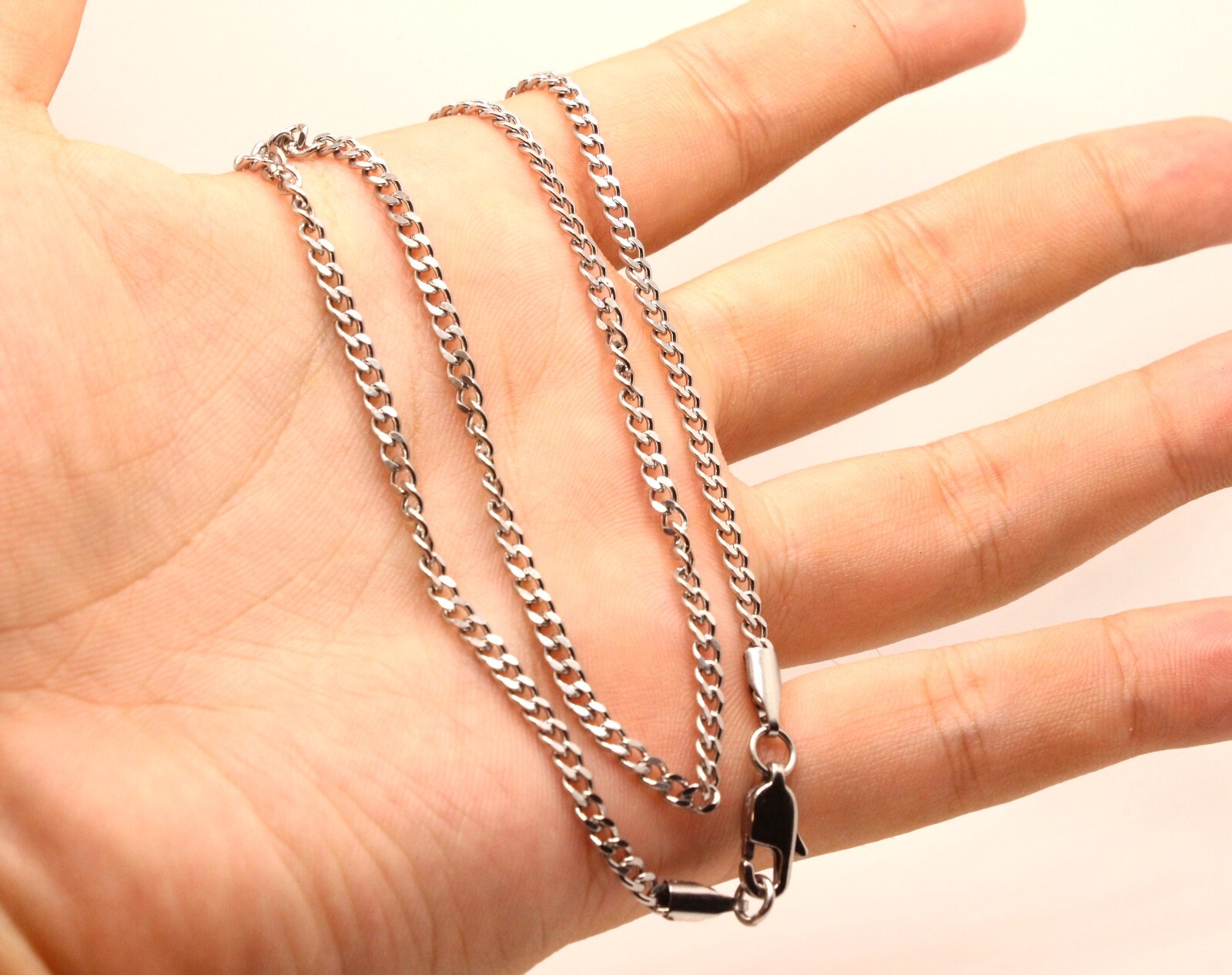 Stainless Steel Curb Link Chain Necklace 1/8 Inch Wide, Sizes 16-24 Inches