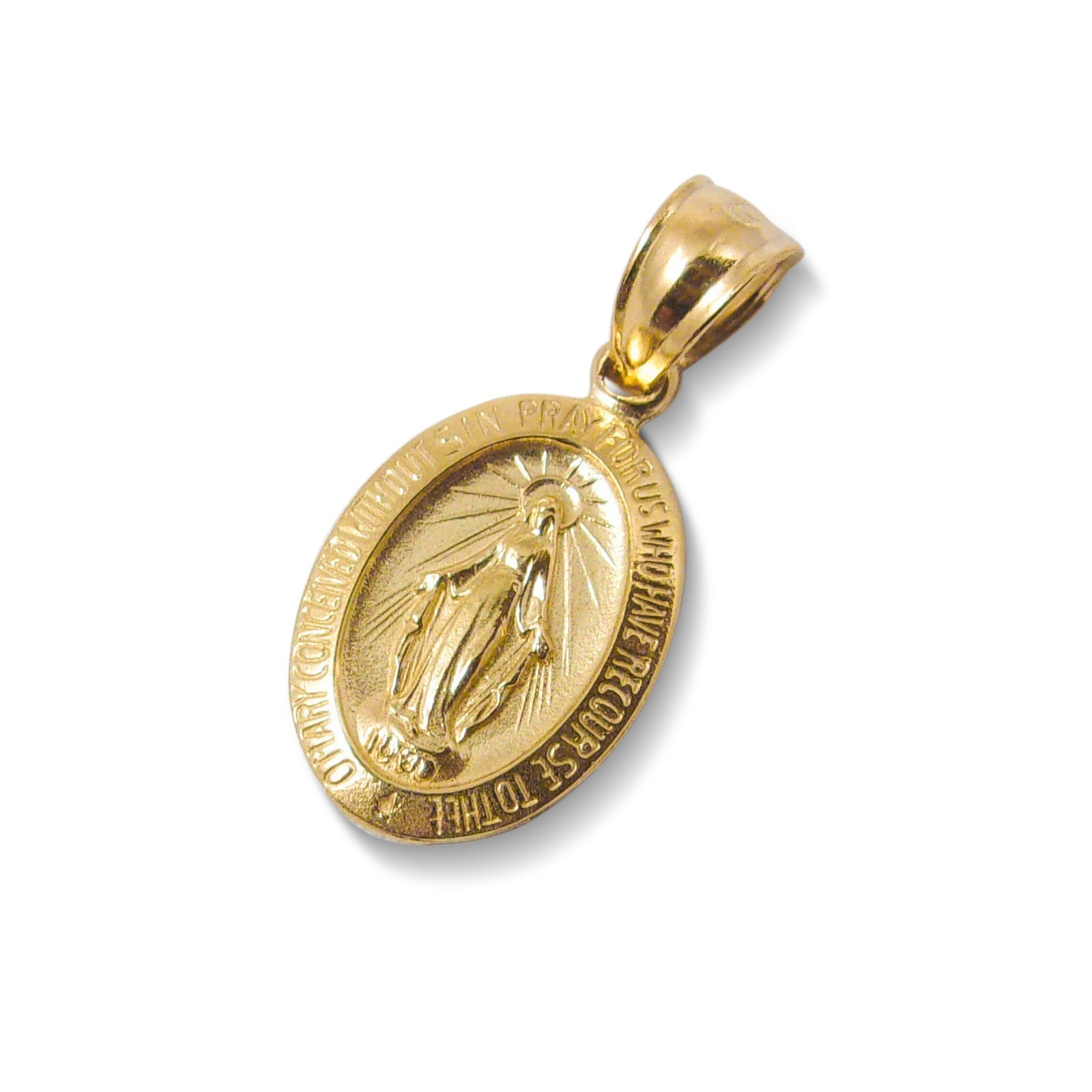Solid 18K Yellow Gold Miraculous Medal Virgin Mary Pendant, 9/16″, Catholic