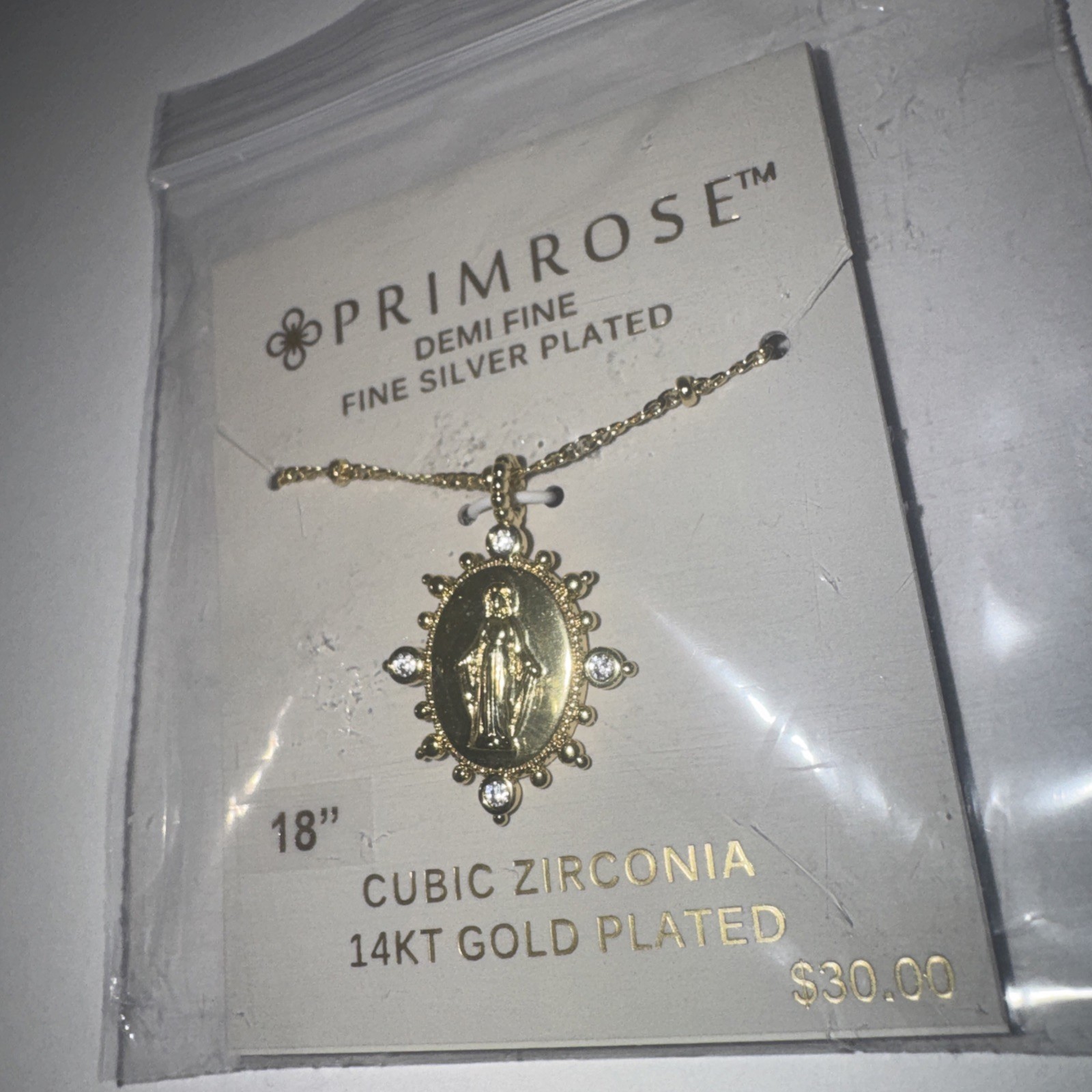 PRIMROSE 14k Gold Flash Plated Virgin Mary Medallion Pendant Necklace