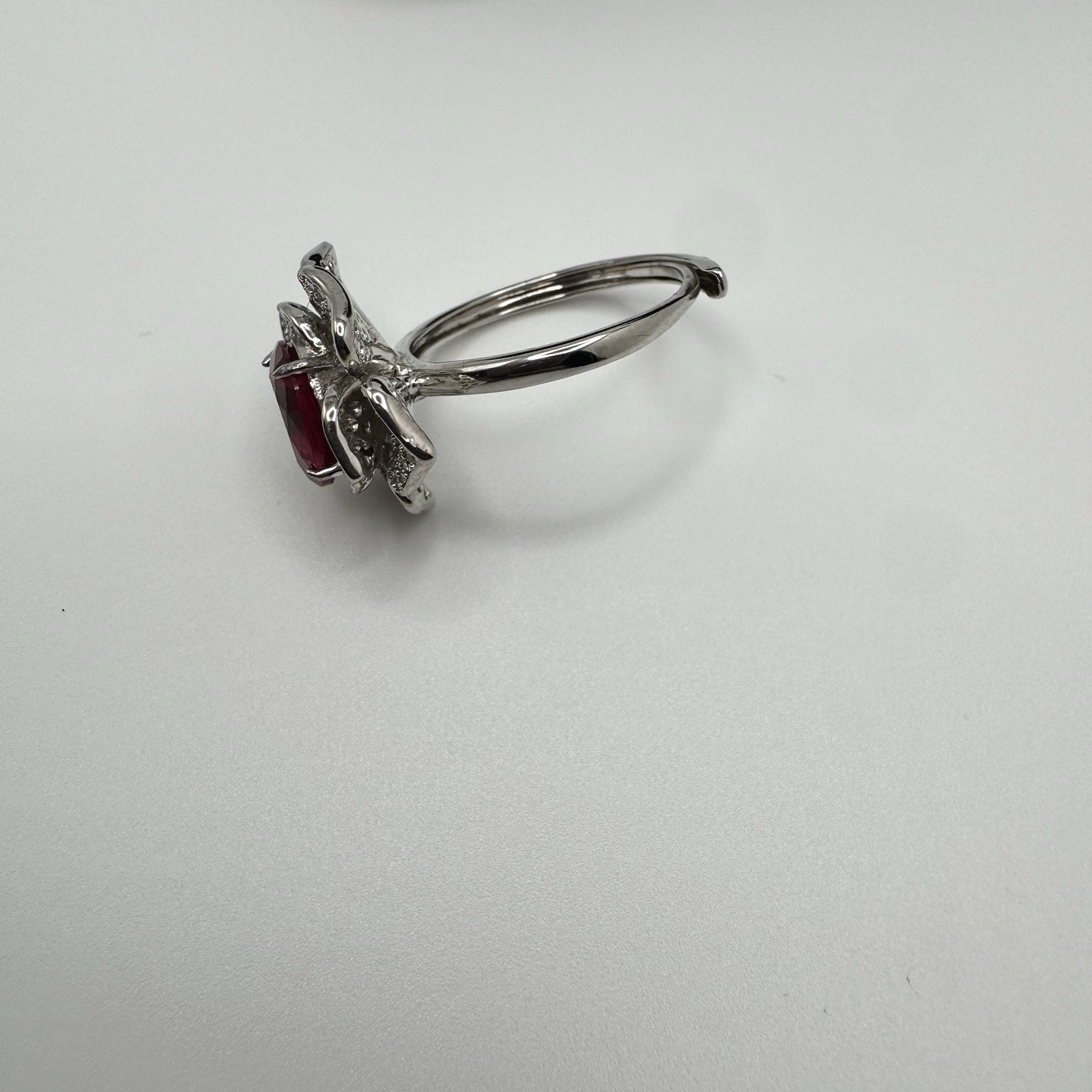 Platinum Plated Adjustable 2 ct Moissanite Pink Flower Ring Vintage Inspired