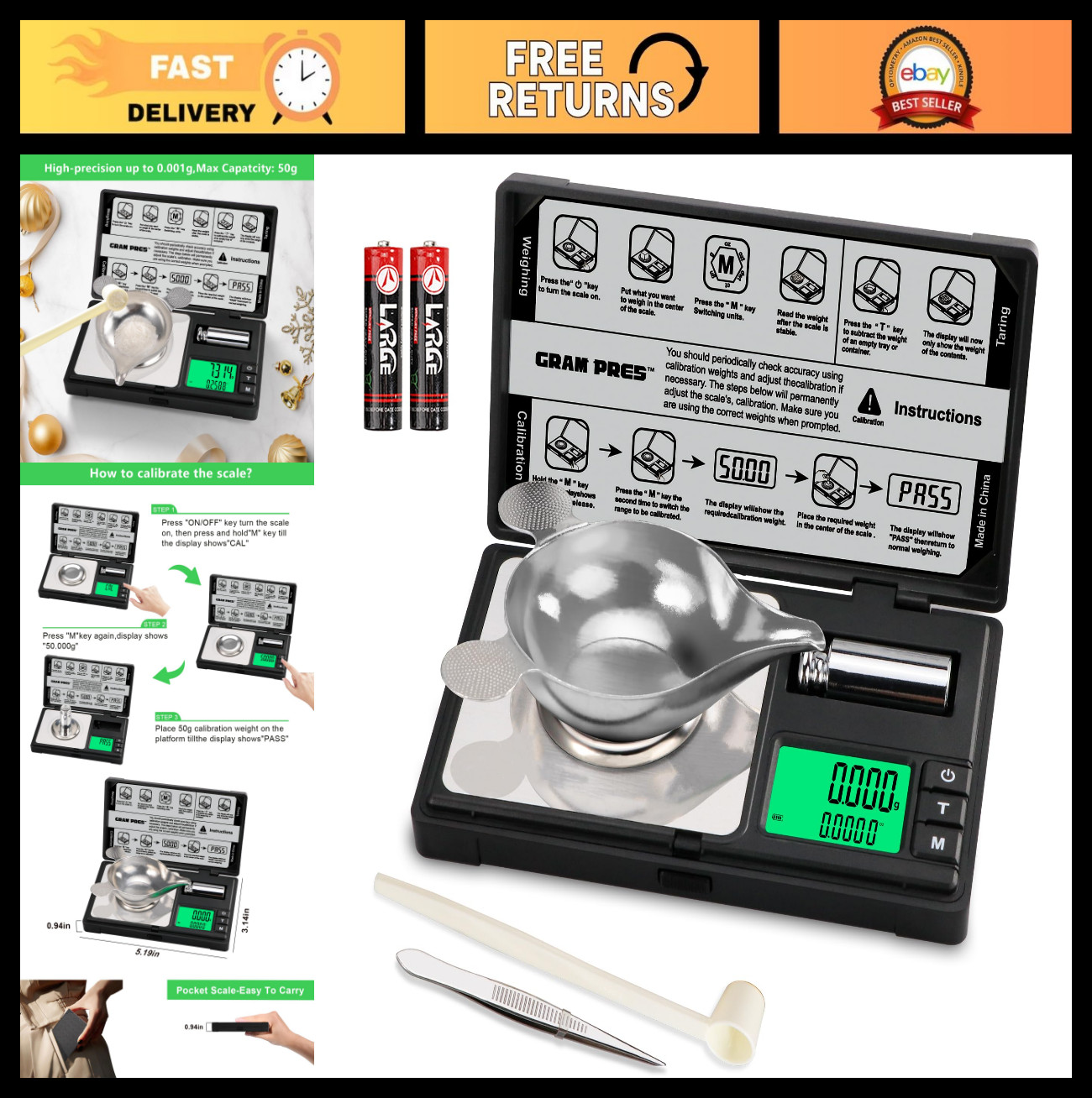 High Precision Mini Pocket Scale 50g x 0.001g for Weighing Powders, Jewelry, Gem