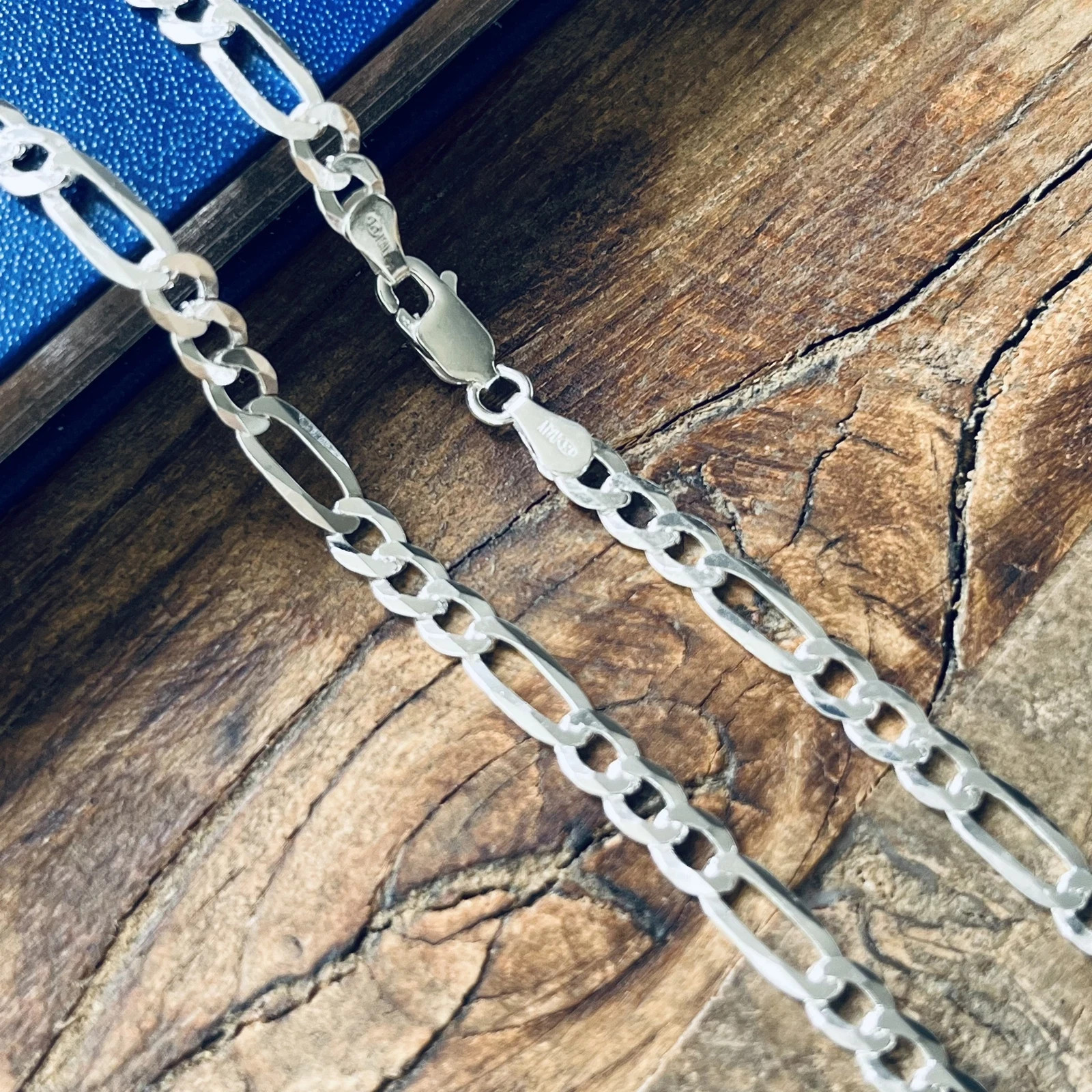 Real Sterling Silver Mens Boys Figaro Solid Chain Bracelet or Necklace 925 Italy