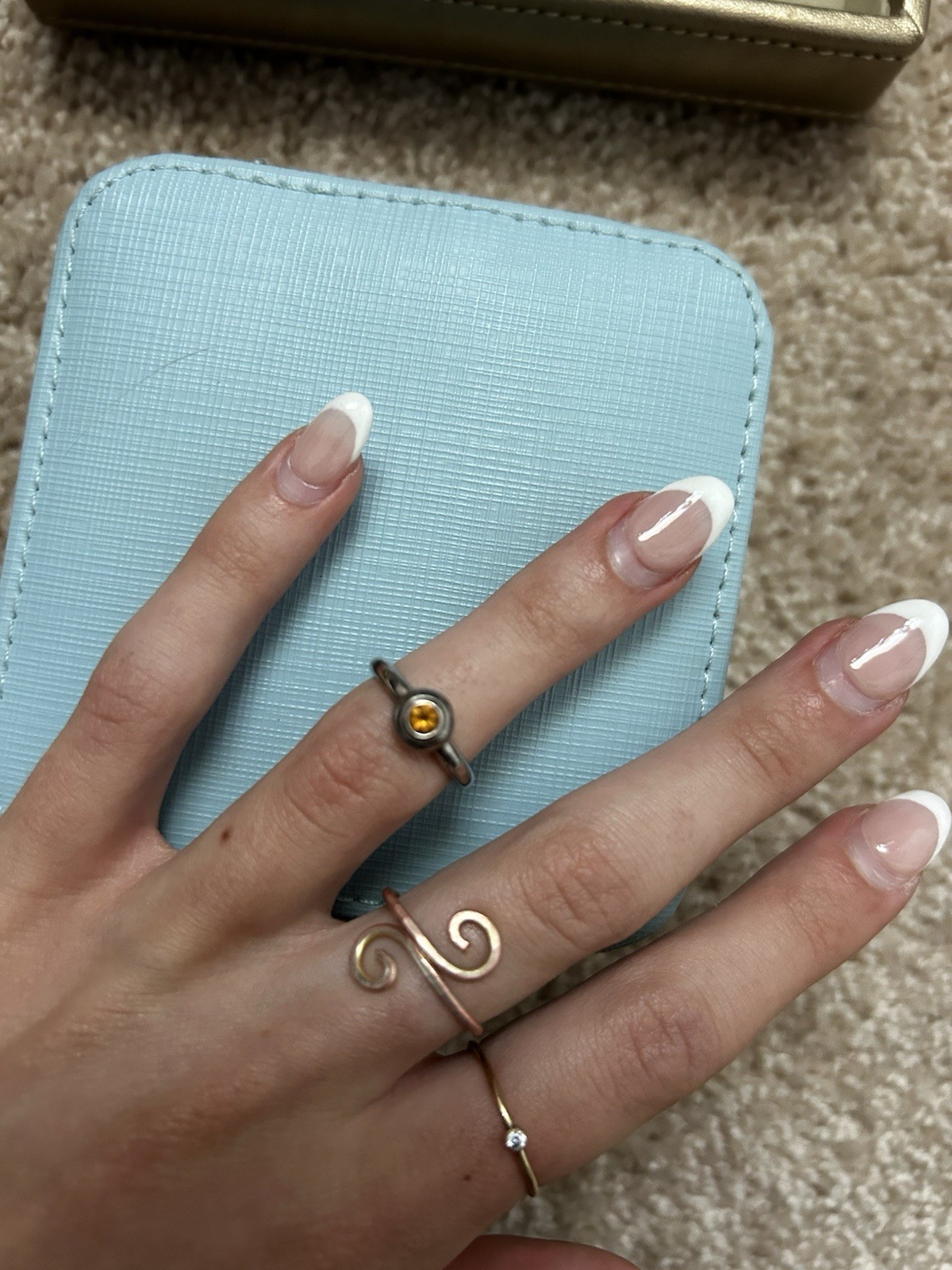 James Avery Silver Tone Metal Band Ring Size 4 Round Yellow/Orange Stone