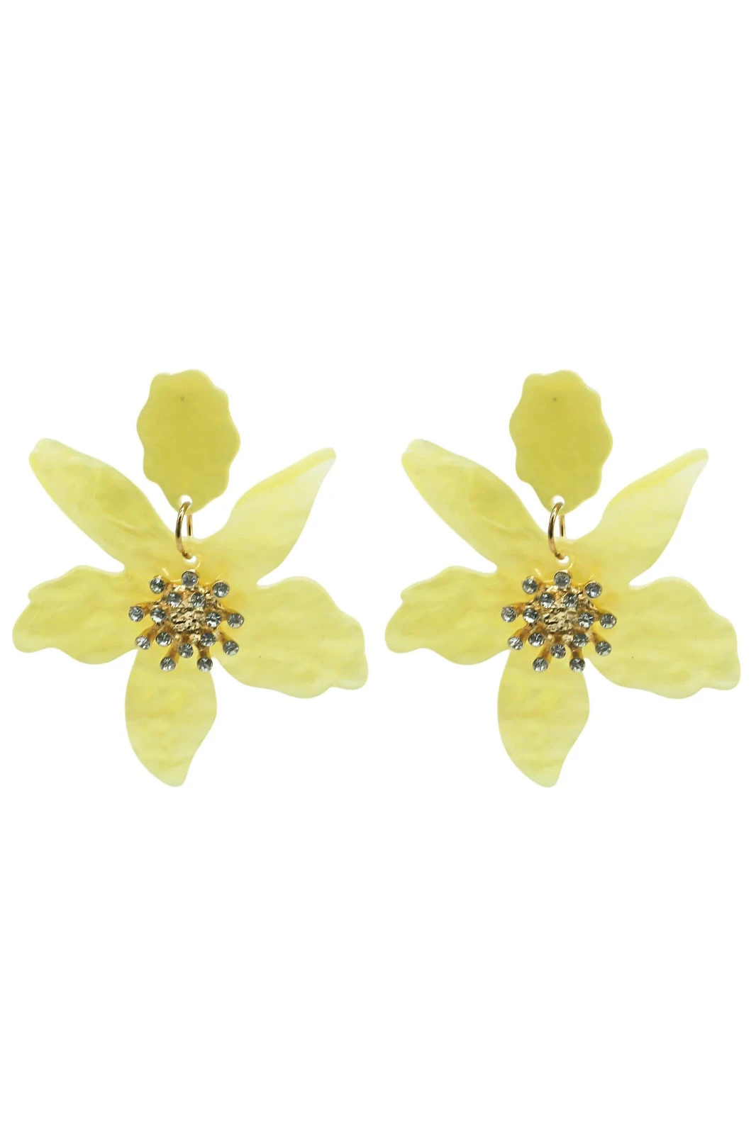 Yellow Flower Earrings Oversized Acrylic Resin Dangle Drop Summer Boho Statemen