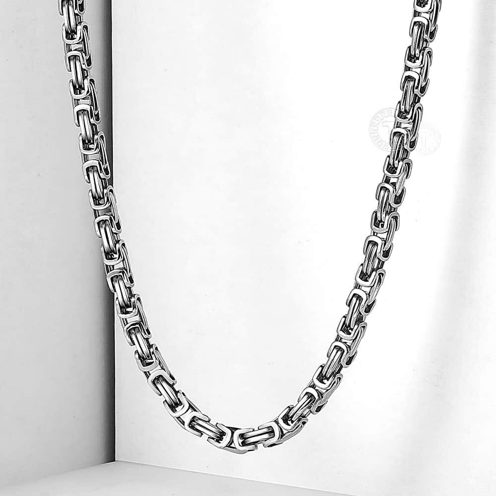 5mm Men’s Byzantine Box Chain Necklace Stainless Steel Silver Color 18″-30″