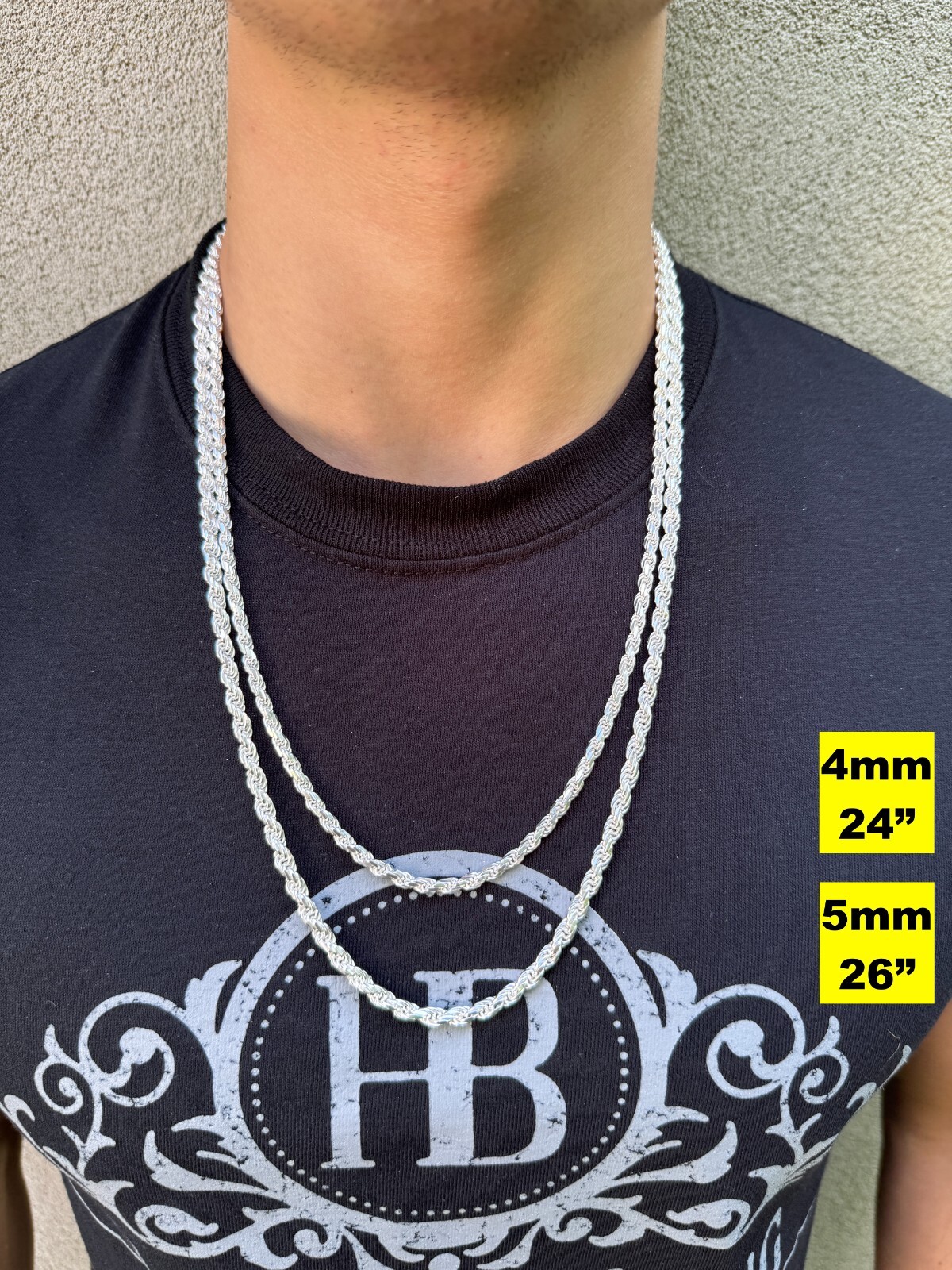 Men’s Women’s Real Solid 925 Sterling Silver Rope Chain 1.5-5mm 16″-30″ ITALY