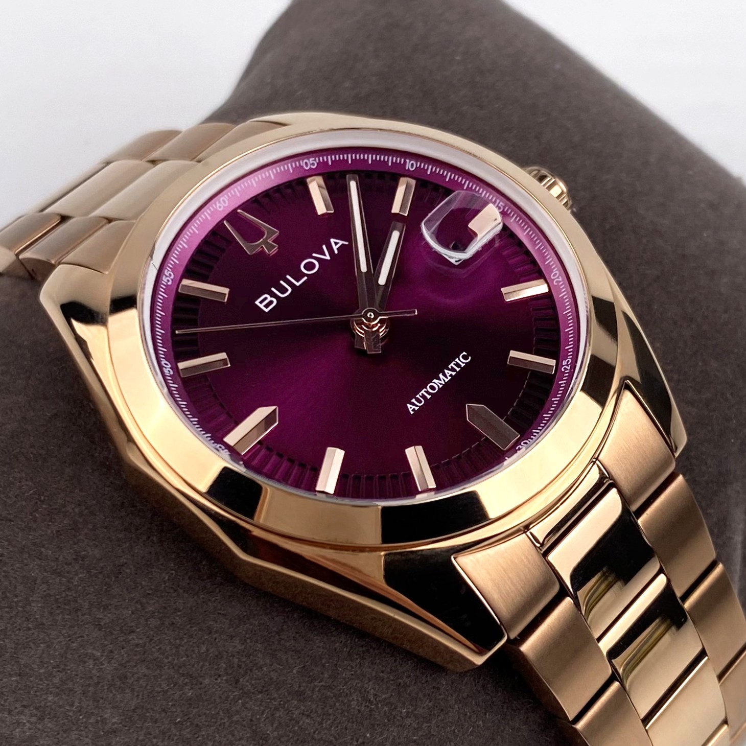 Bulova Surveyor Automatic Watch 39mm Purple Dial Rose Gold Men’s Watch 97B234