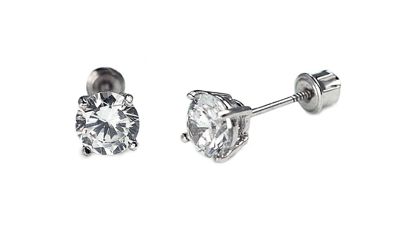 925 Sterling Silver RD 6.0mm Safe Screw Basket Stud Earrings For Kids, Toddlers