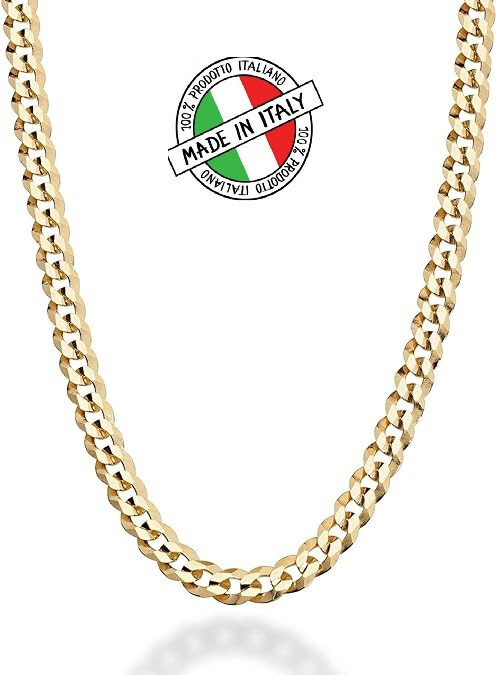 Solid Italian 18K Gold 925 Sterling Silver 5mm Diamond Cut Cuban Link Curb 24 in