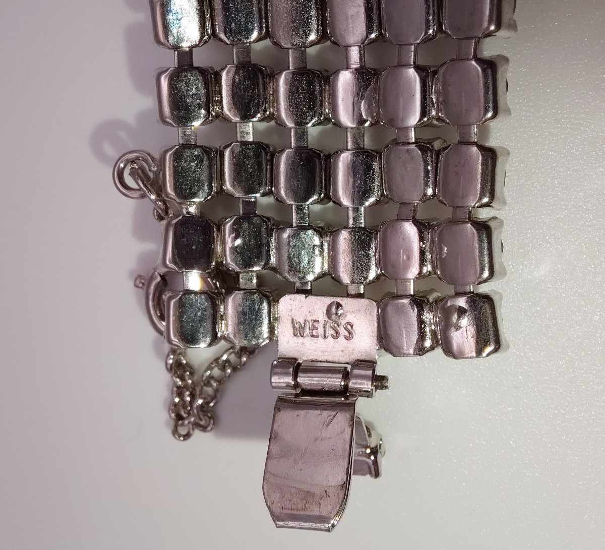 VTG WEISS Rhinestone Silver Tone Bracelet 6 rows, 7.5″ x 1″ – BEAUTIFUL!