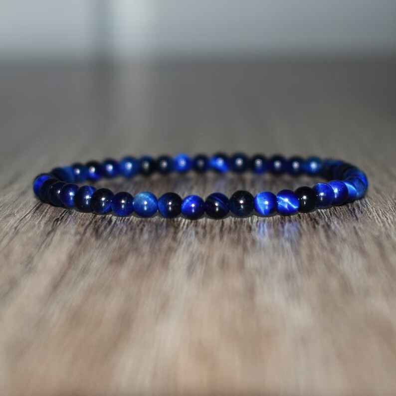 Blue Tiger’s Eye 4mm Small Gemstone Bead Healing Reiki Men Women Bracelet Gifts