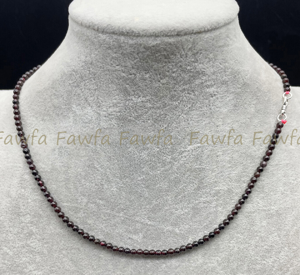 3MM Natural Dark Red Garnet Smooth Round Gems Beads Necklace 16-36″ Silver Clasp