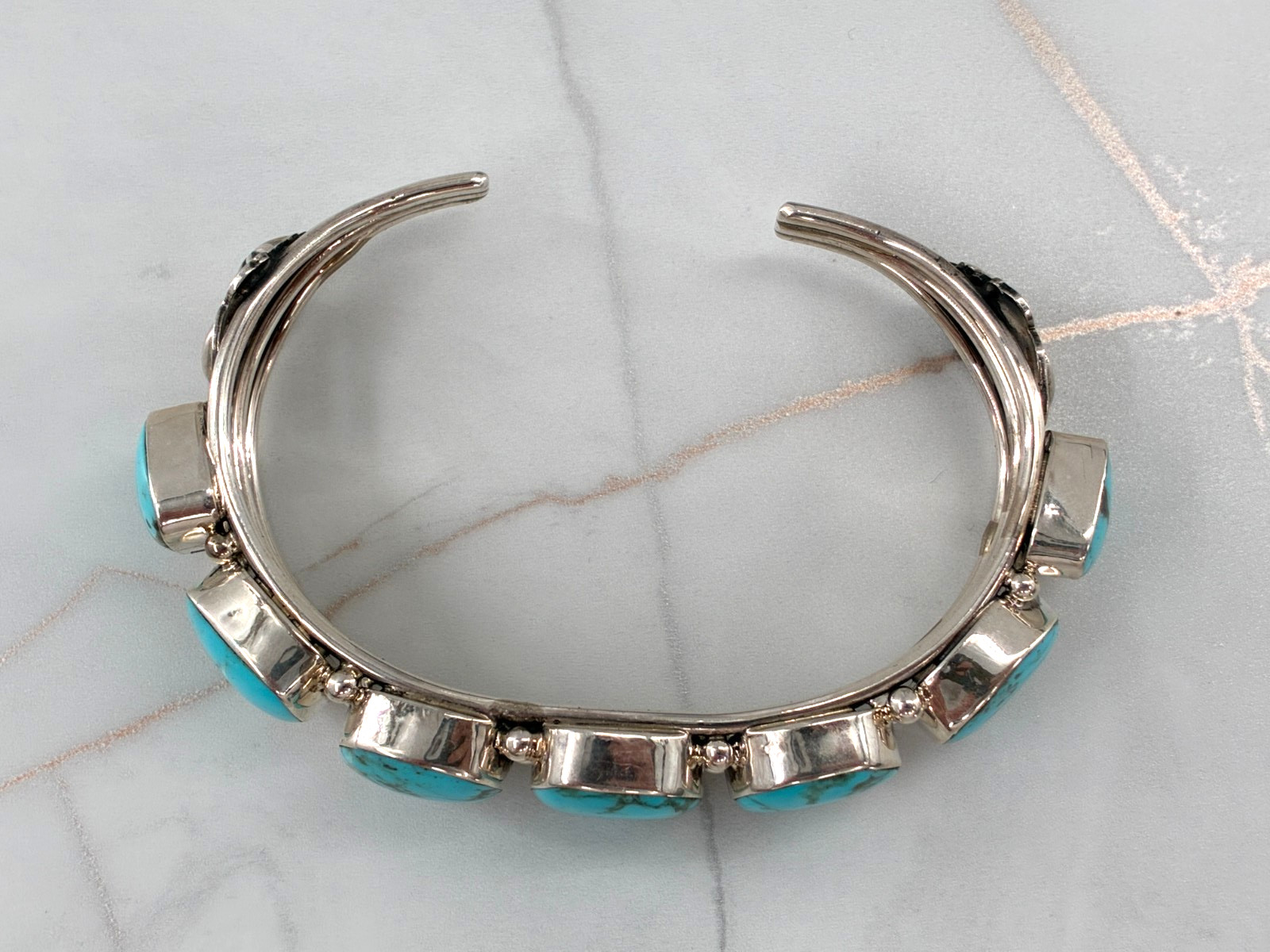 Chaco Canyon Kingman Turquoise 7 Stone Cuff Sterling Silver Bracelet Size 6.25in