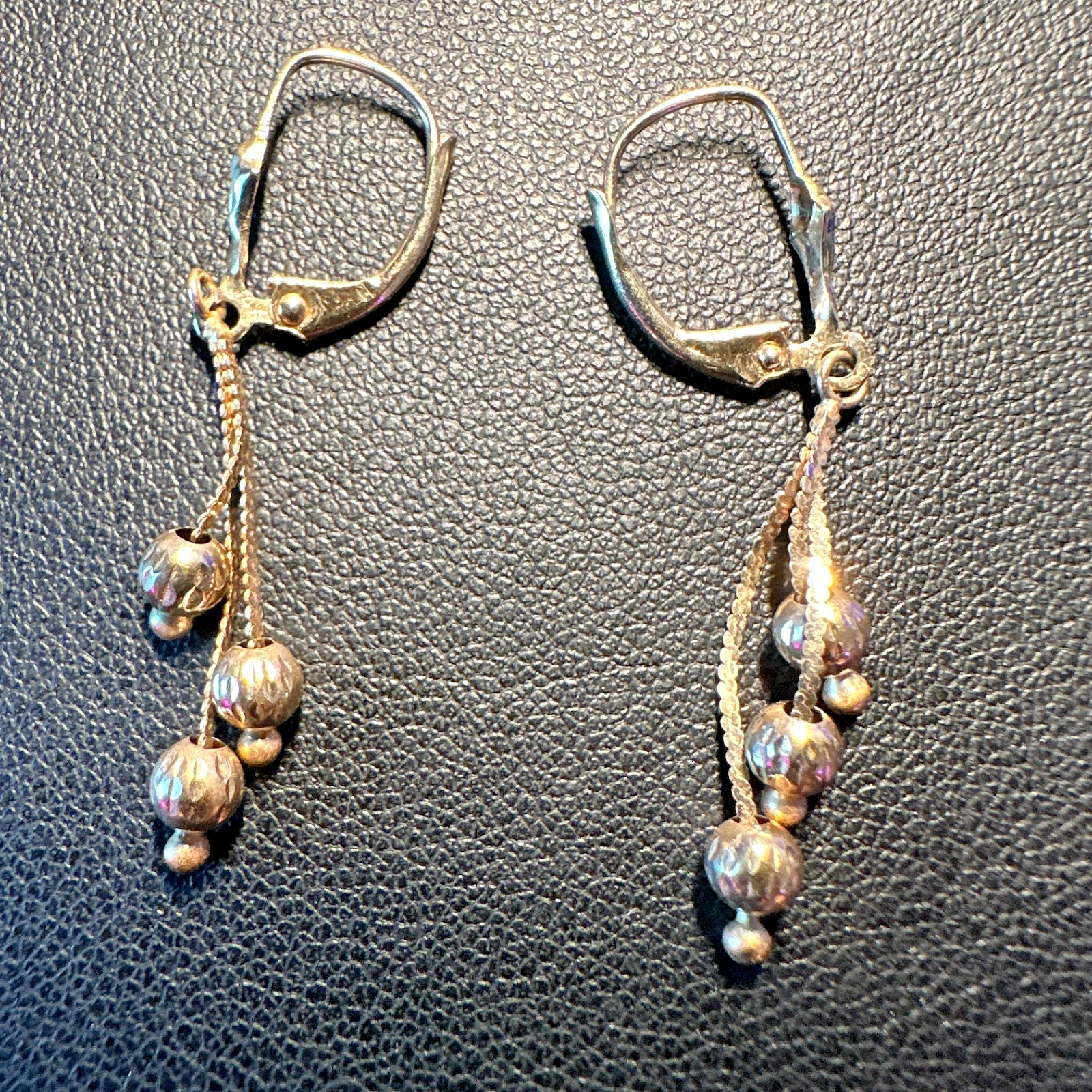 14K Yellow Gold Diamond Cut Dangle Drop Lever back Earrings – 1.4 grams
