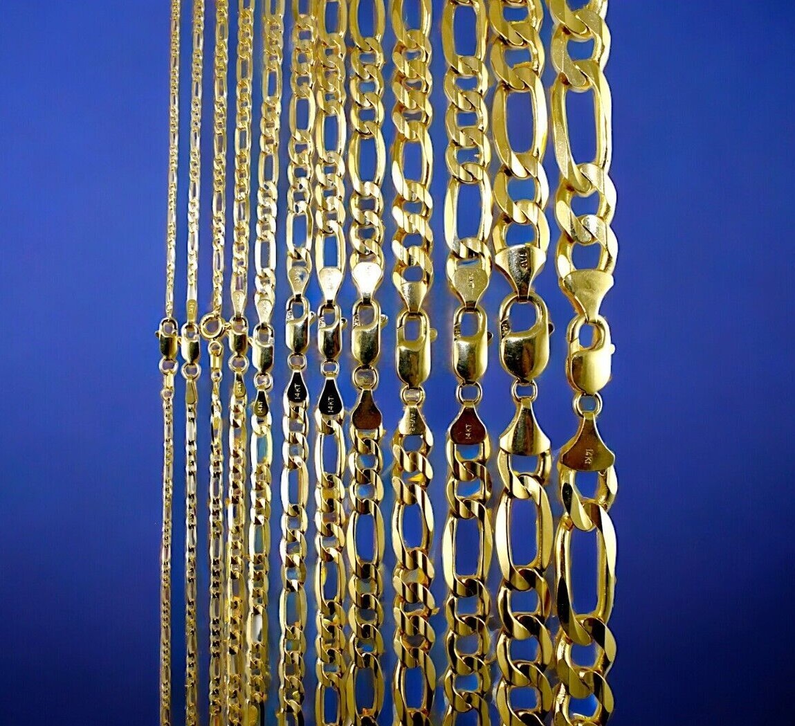 14K Yellow Gold SOLID Figaro Necklace Chain Link Real Gold 1.5mm-12mm 16″-30″