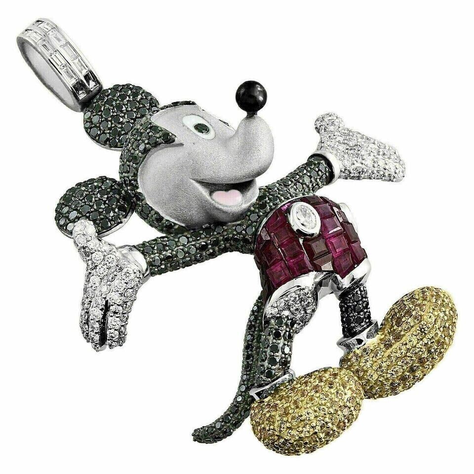 4.00Ct Round Cut Real Moissanite Mickey Mouse Pendant 14k White Gold Plated