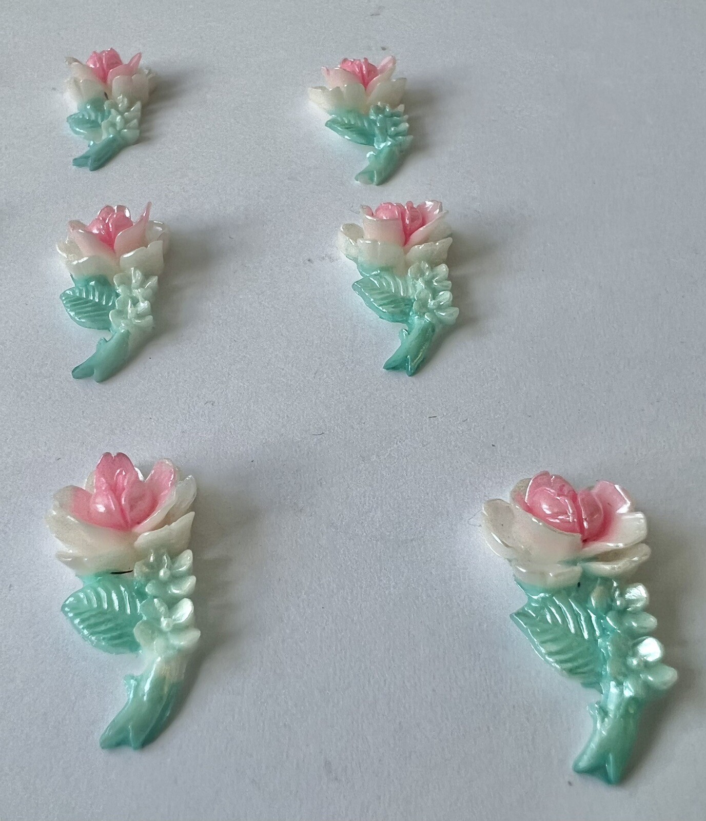 30 Mm Vintage Japanese Flower With Stem Multi Color FlatBack 24 Pcs
