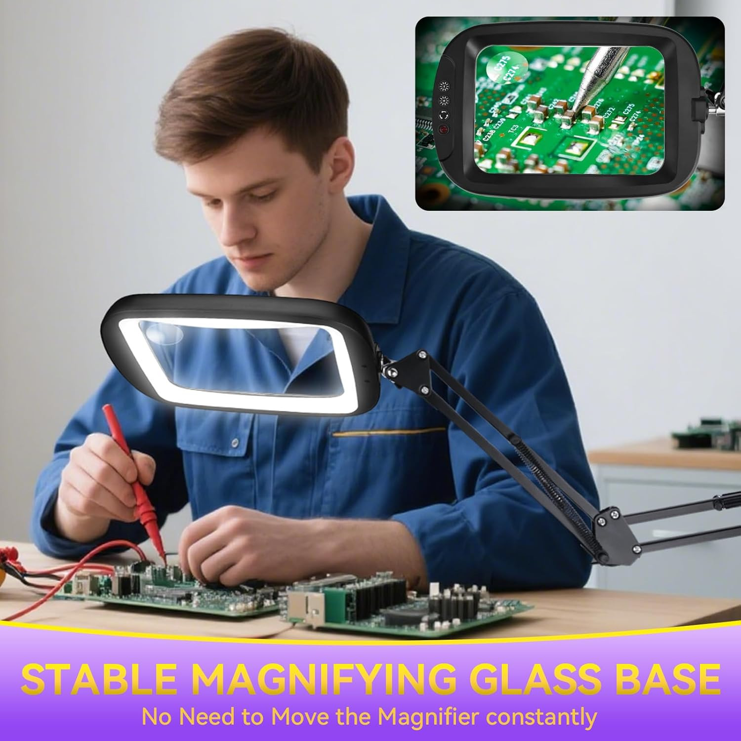 30X 10X Extra Large Floor Magnifying Glass with Light and Stand,7-Inch Adjustabl