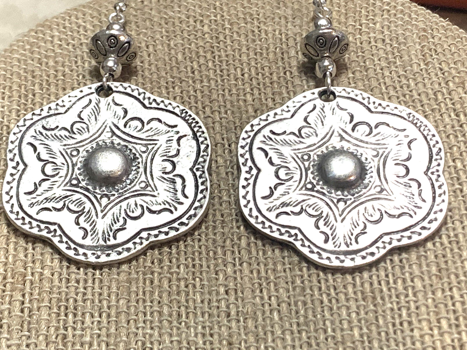 NEW ITEM *LG. HANDCRAFTED ENGRAVED SILVER HILL TRIBE EARRINGS .925 EAR WIRES#20