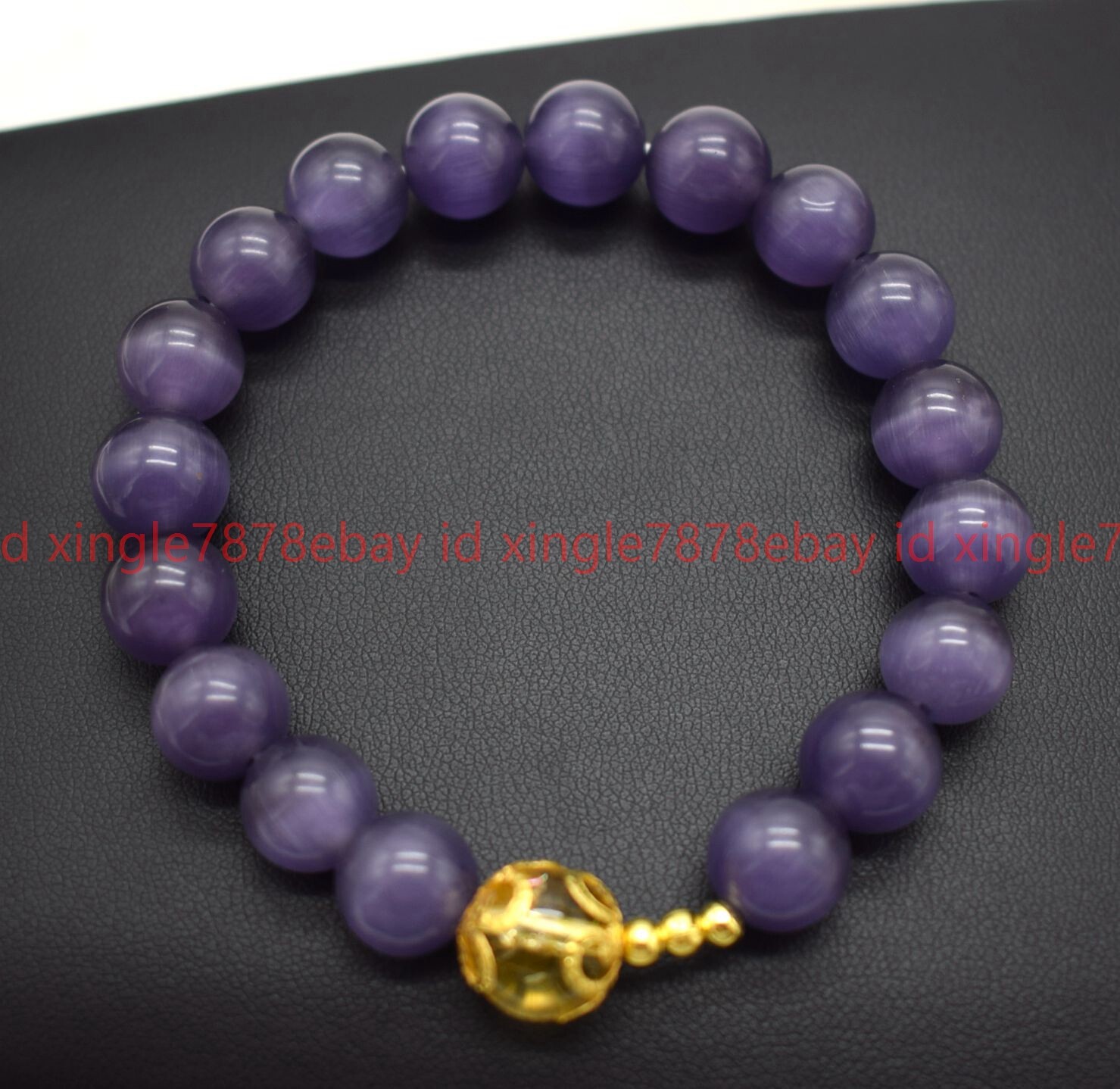Natural Beautiful 10mm Purple Cat’s Eye Round Gemstone Beaded Bracelet 7-9in